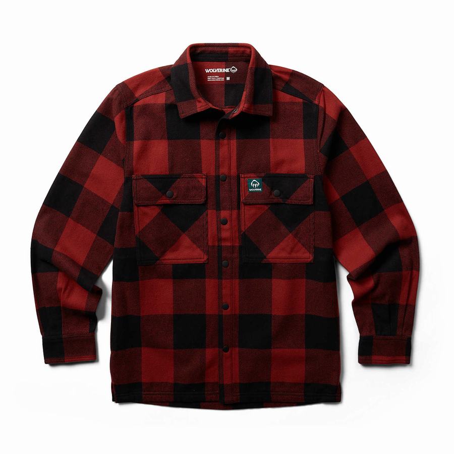 Dark Red Black Wolverine Forge Flannel Overshirt Men Shirts | YTX3169FX