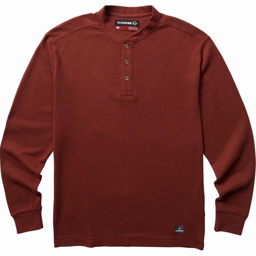 Dark Red Wolverine Walden Long Sleeve Henley Big & Tall Men T Shirts | UOE25100YS