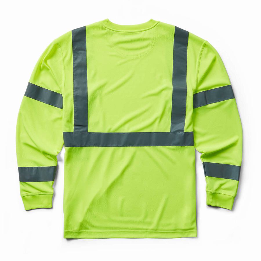 Green Wolverine Caution Long Sleeve Tee - Packaged Men T Shirts | MJK9742BD