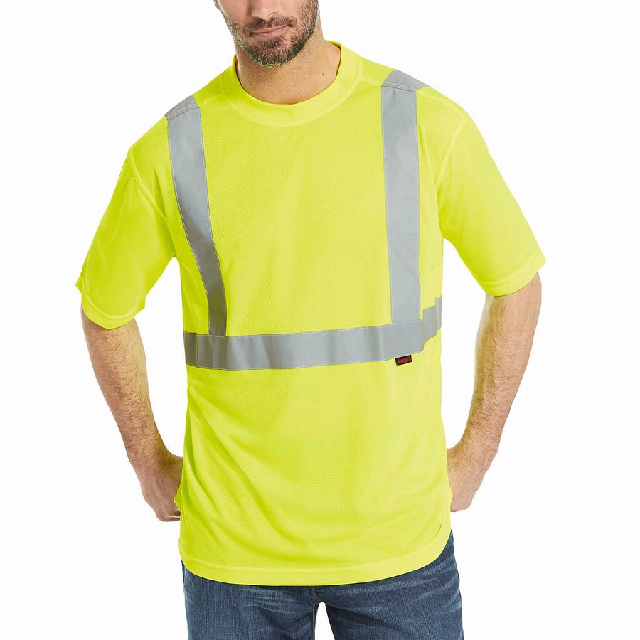 Green Wolverine Caution Short Sleeve Tee - Packaged Men T Shirts | MQC6579KS