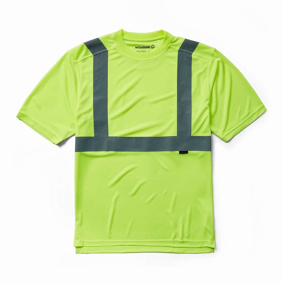 Green Wolverine Caution Short Sleeve Tee - Packaged Men T Shirts | MQC6579KS