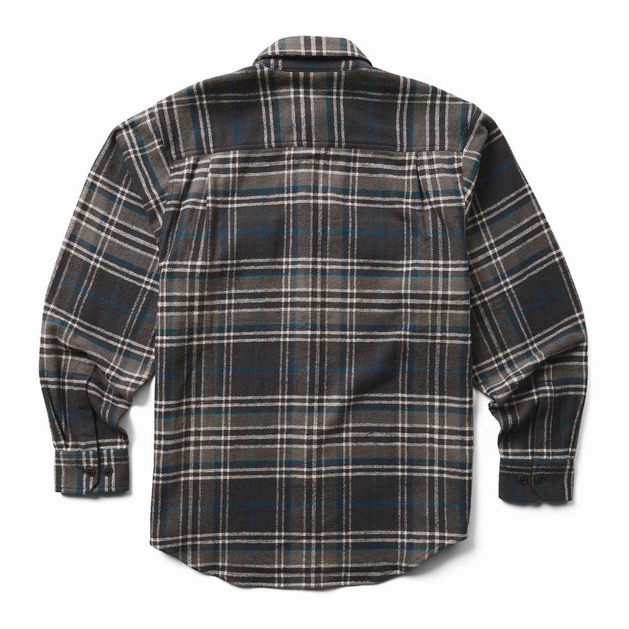 Grey Black Wolverine Glacier Heavyweight Long Sleeve Flannel Men Shirts | TWT3440EP