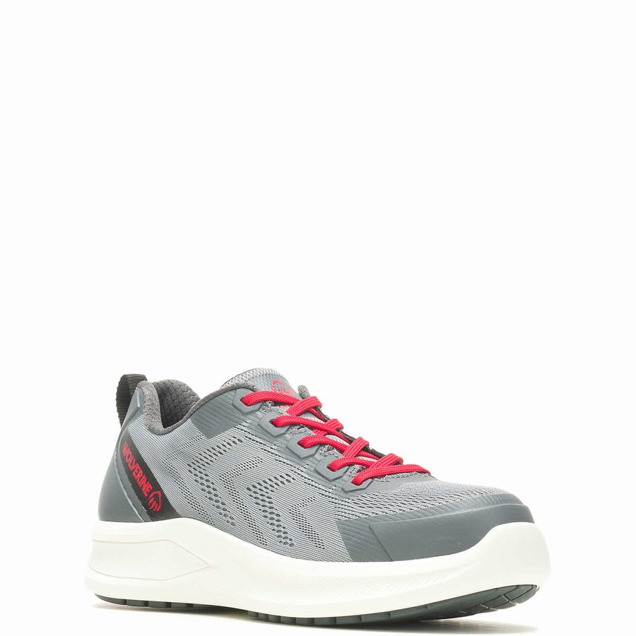 Grey Red Wolverine Bolt DuraShocks® Knit CarbonMax® Men Work Shoes | LYO7678VX