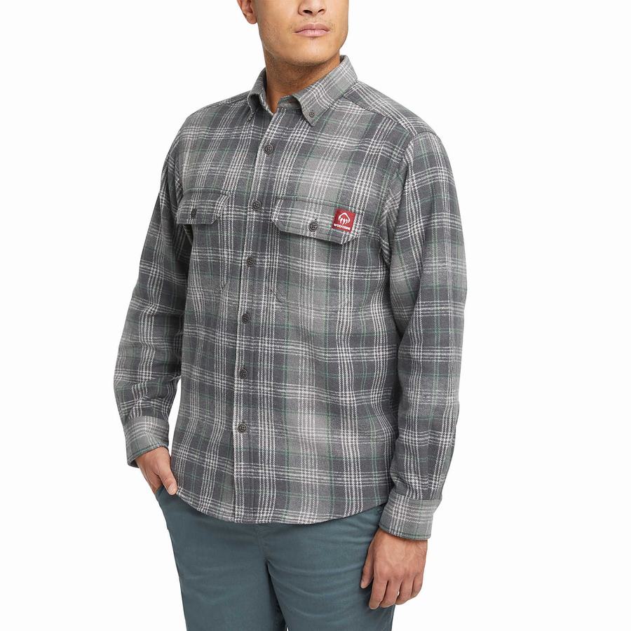 Grey Wolverine Glacier Heavyweight Long Sleeve Flannel Men Shirts | ZOB7019RY