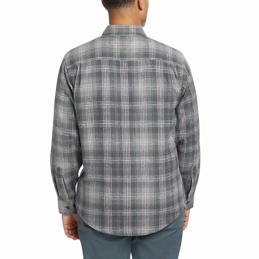 Grey Wolverine Glacier Heavyweight Long Sleeve Flannel Men Shirts | ZOB7019RY