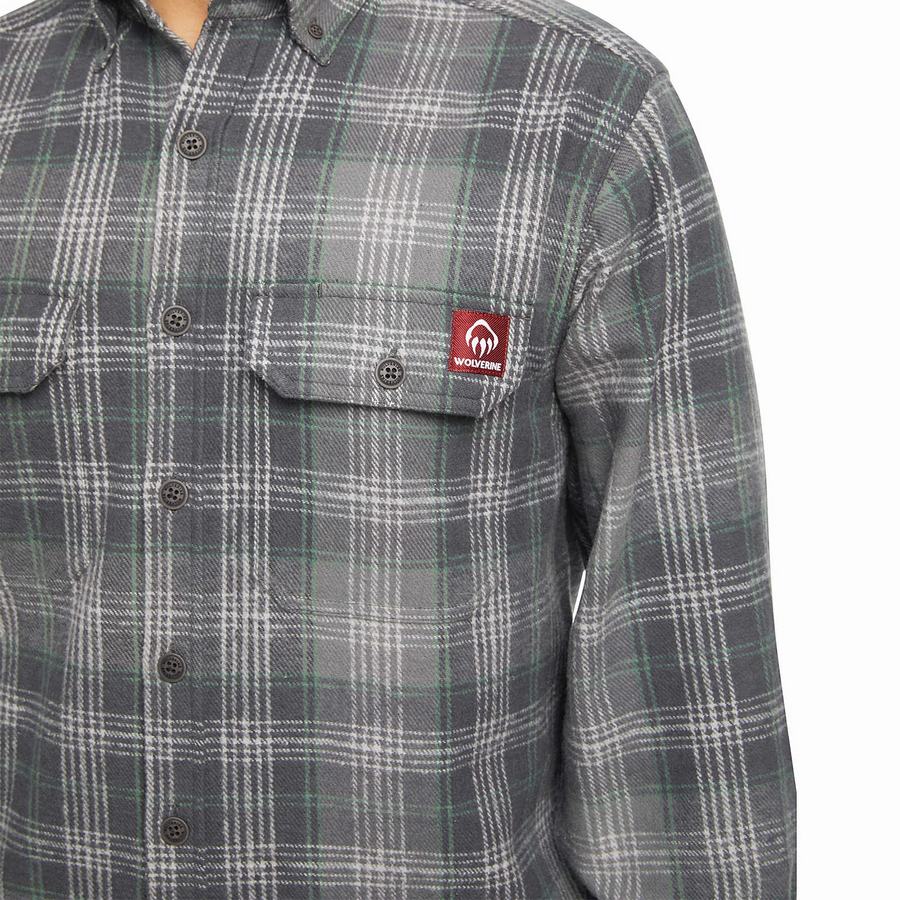 Grey Wolverine Glacier Heavyweight Long Sleeve Flannel Men Shirts | ZOB7019RY