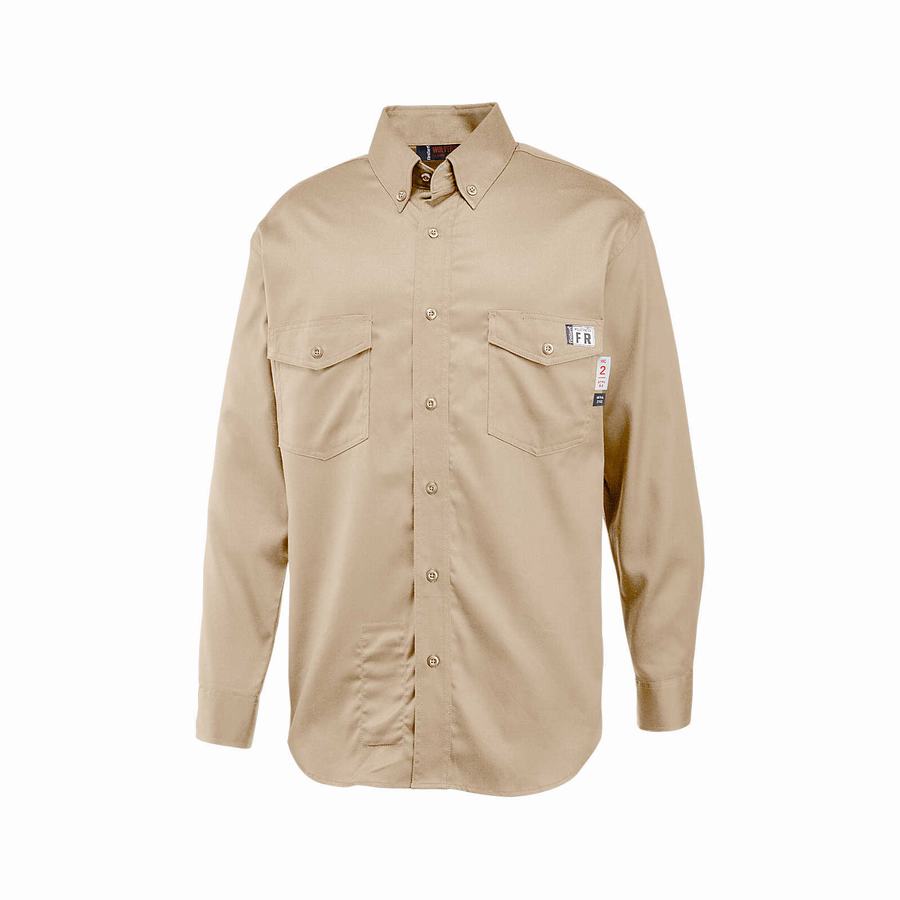 Khaki Wolverine FireZerO Twill Long Sleeve - 3X Men Shirts | UNR9089MD