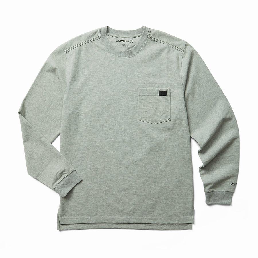 Light Grey Wolverine Guardian Cotton™ Long Sleeve Pocket Tee Men T Shirts | HLQ5418WS