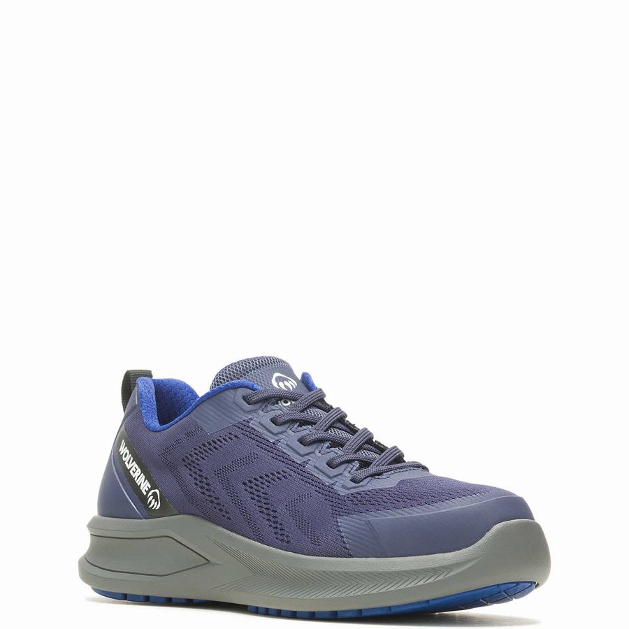 Navy Wolverine Bolt DuraShocks® Knit CarbonMax® Men Work Shoes | NFG9515XJ