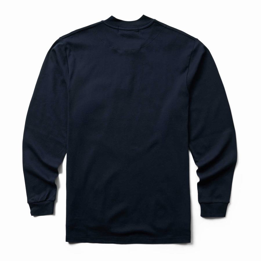 Navy Wolverine FR Long Sleeve Henley Men T Shirts | AVN172WP