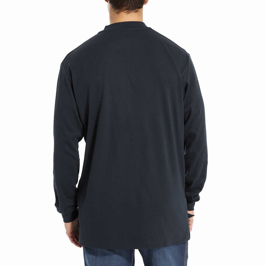 Navy Wolverine FR Long Sleeve Henley Men T Shirts | AVN172WP