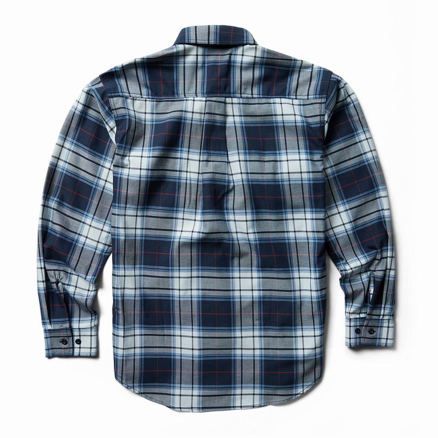 Navy Wolverine FR Plaid Long Sleeve Twill Men Shirts | XTT5749II