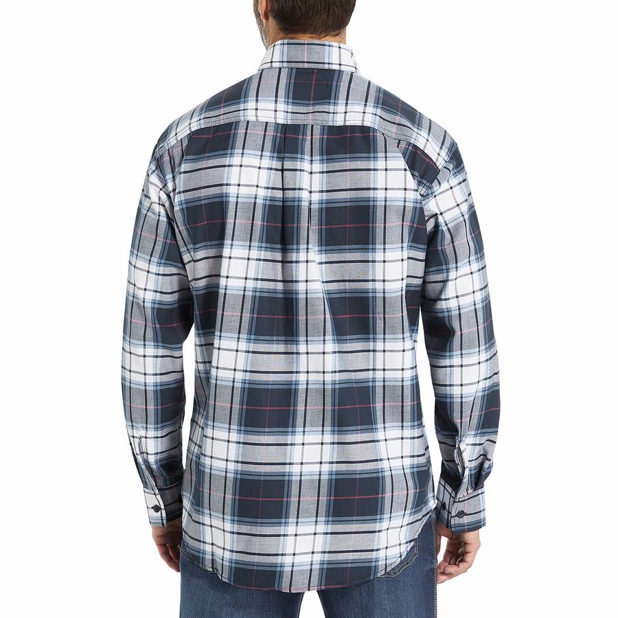 Navy Wolverine FR Plaid Long Sleeve Twill Men Shirts | XTT5749II