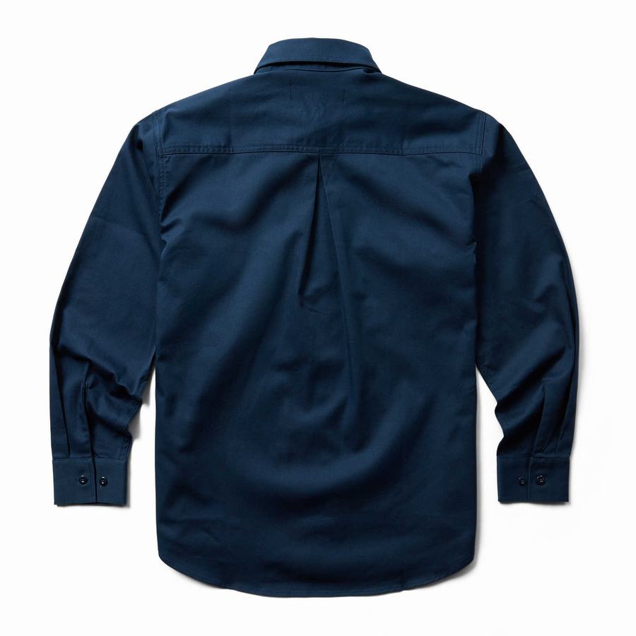 Navy Wolverine FR Twill Long Sleeve Men Shirts | EBE1886IN