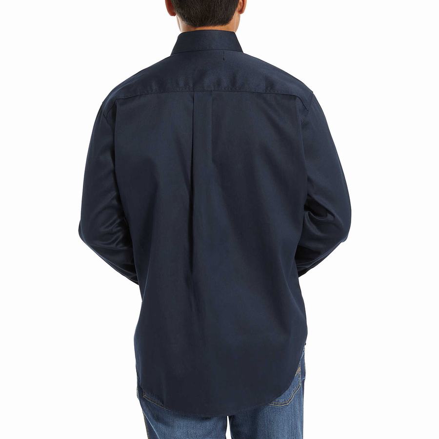 Navy Wolverine FR Twill Long Sleeve Men Shirts | EBE1886IN