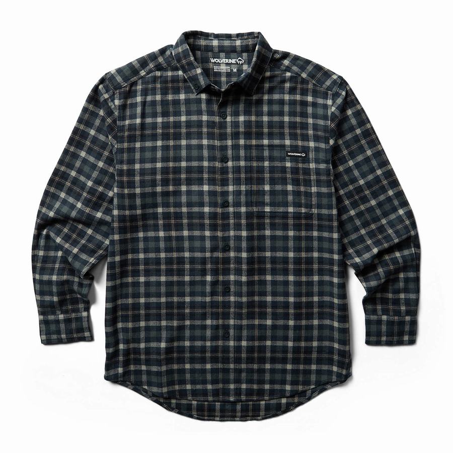 Navy Wolverine Rivet Flannel Men Shirts | XMV4522IS