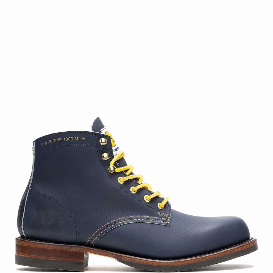 Navy Wolverine x University of Michigan Team #144 Commemorative 1000 Mile Men Work Boots | UJX3124KS