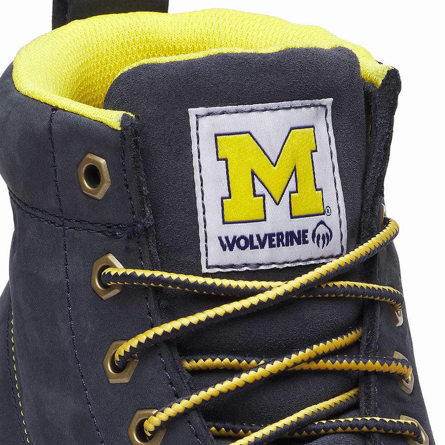 Navy Wolverine x Valiant University of Michigan Floorhand Moc Toe Men Work Boots | LNZ193JY