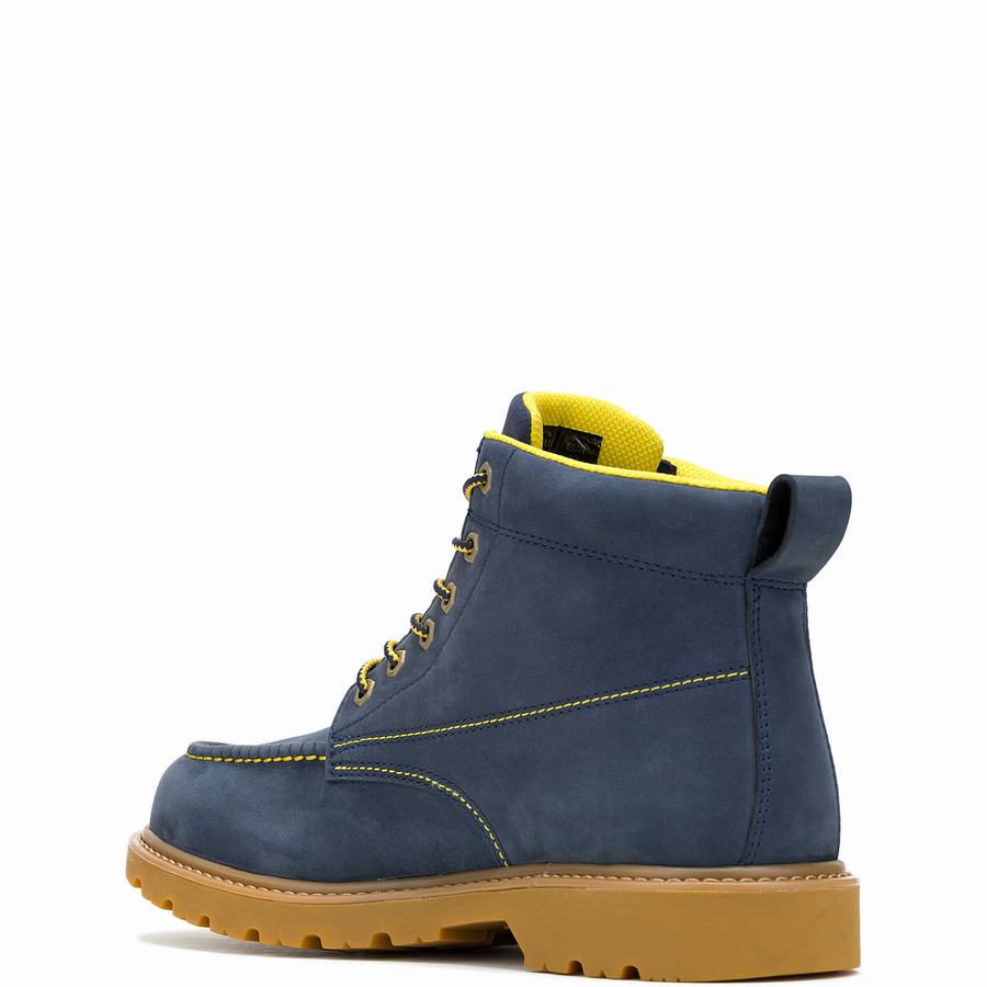 Navy Wolverine x Valiant University of Michigan Floorhand Moc Toe Men Work Boots | LNZ193JY