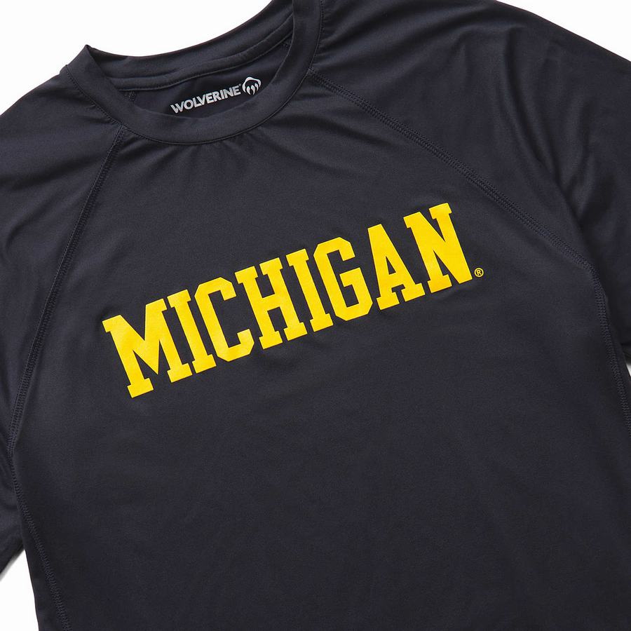 Navy Wolverine x Valiant University of Michigan Sun-Stop Eco Short Sleeve Tee Men T Shirts | AFT372HJ