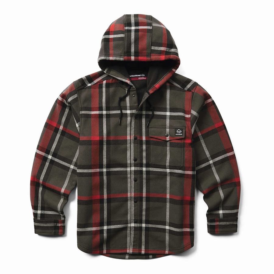 Red Wolverine Bucksaw Hooded Flannel Shirt Big & Tall Men Jackets | MEX3090YN