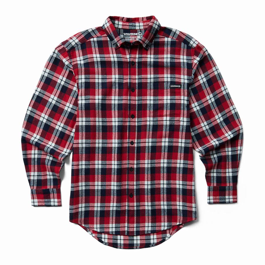 Red Wolverine Pike Flannel Men Shirts | SCL2673LE